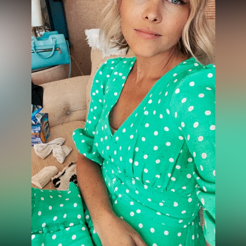NWT zara green white button polka dot midi dress small - Picture 6 of 7